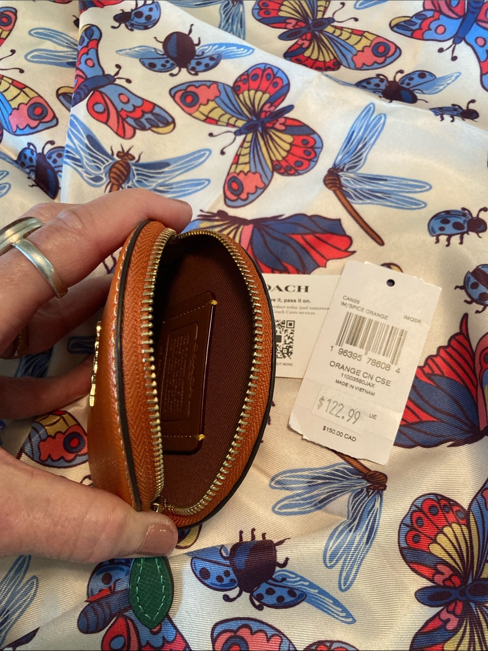 Coach Orange Round Leather Coin Pouch with Gold Logo - Picture 4 of 8